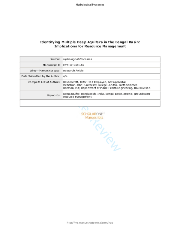 (PDF) Identifying multiple deep aquifers in the Bengal Basin ...