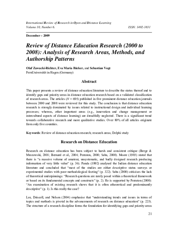(PDF) Review of distance education research (2000 to 2008): Analysis of ...