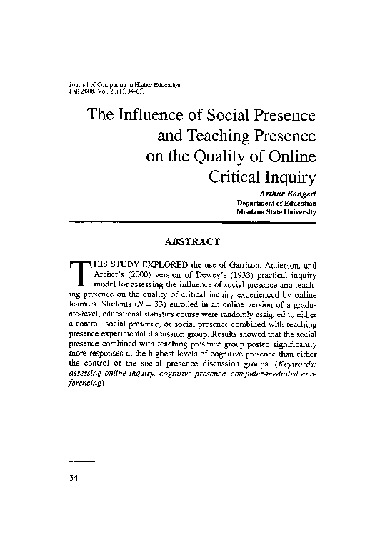 (PDF) The influence of social presence and teaching presence on the ...