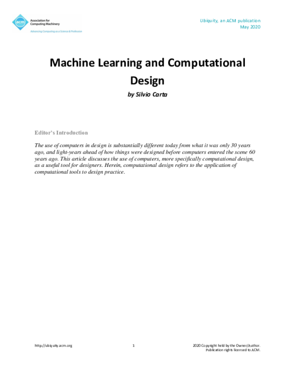 (PDF) Machine learning and computational design