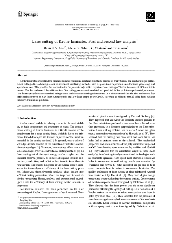 (PDF) Laser cutting of Kevlar laminates First and second law analysis