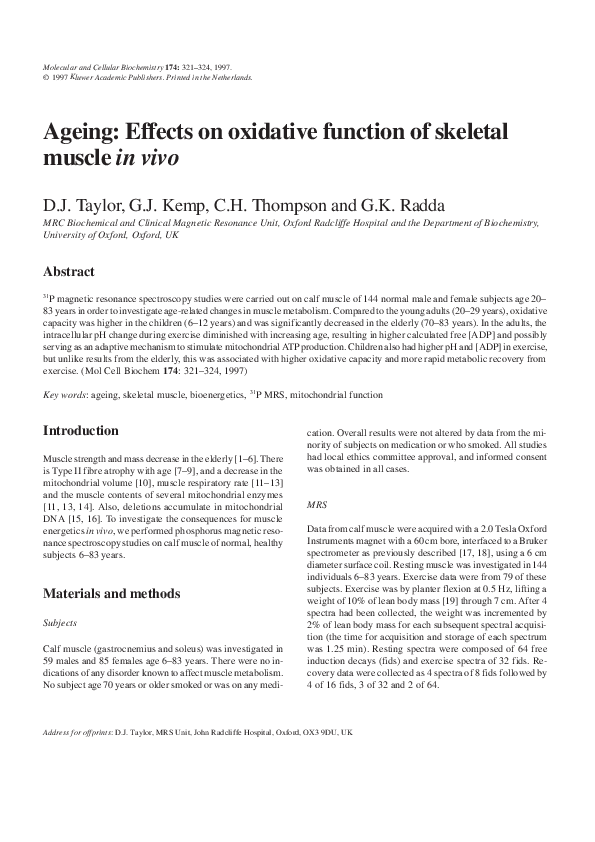 (PDF) Ageing: effects on oxidative function of skeletal muscle in vivo