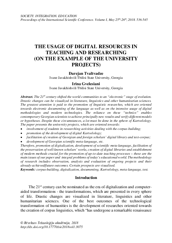 (PDF) The Usage of Digital Resources in Teaching and Researching (On ...