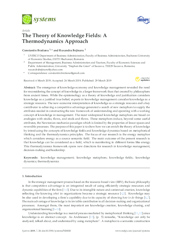 (PDF) The Theory of Knowledge Fields: A Thermodynamics Approach