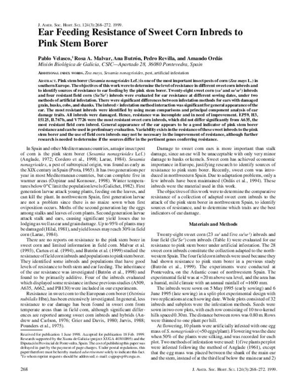 (PDF) Ear Feeding Resistance of Sweet Corn Inbreds to Pink Stem Borer