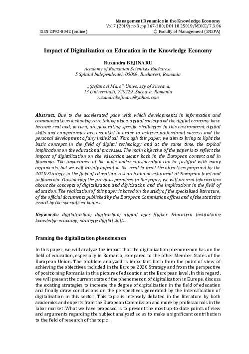 (PDF) Impact of Digitalization on Education in the Knowledge Economy