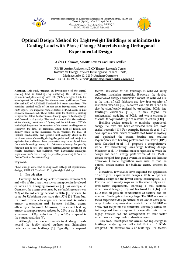 (PDF) Optimal Design Method for Lightweight Buildings to minimize the ...