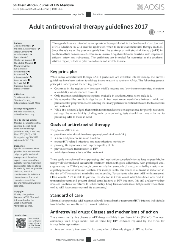 Pdf Adult Antiretroviral Therapy Guidelines 2017