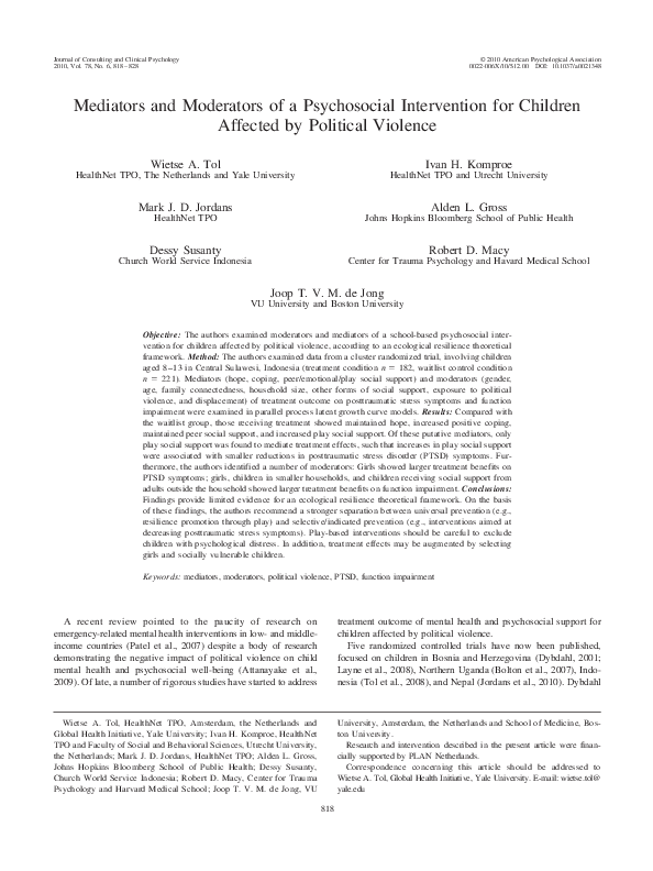 (PDF) Mediators and moderators of a psychosocial intervention for ...