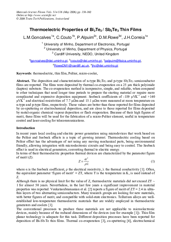 (PDF) Thermoelectric Properties of Bi 2 Te 3 /Sb 2 Te 3 Thin Films