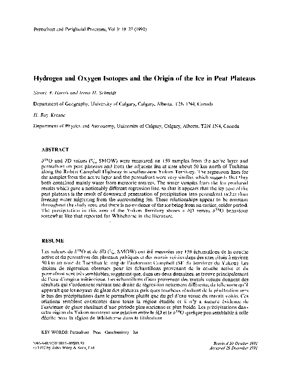 (PDF) Hydrogen and oxygen isotopes and the origin of the ice in peat ...