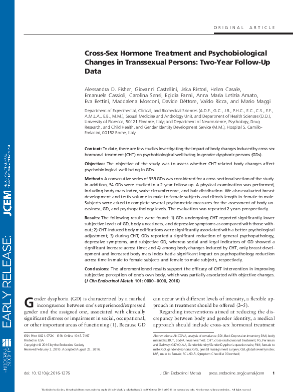 (PDF) Cross-Sex Hormone Treatment and Psychobiological Changes in ...