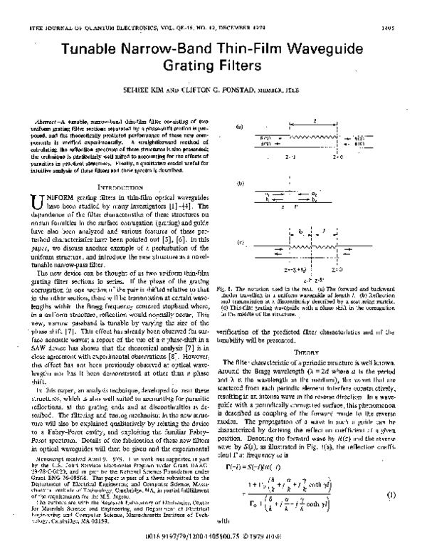 (PDF) Tunable narrow-band thin-film waveguide grating filters