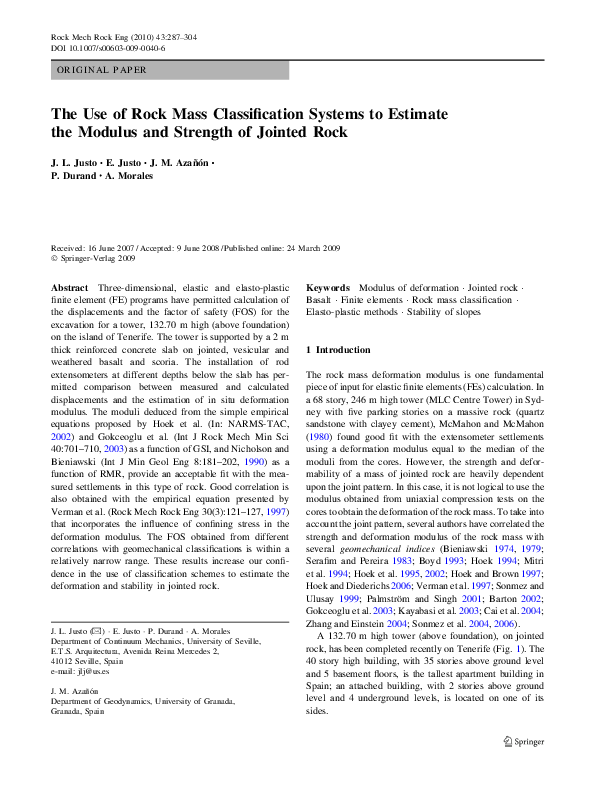 (PDF) The Use of Rock Mass Classification Systems to Estimate the ...