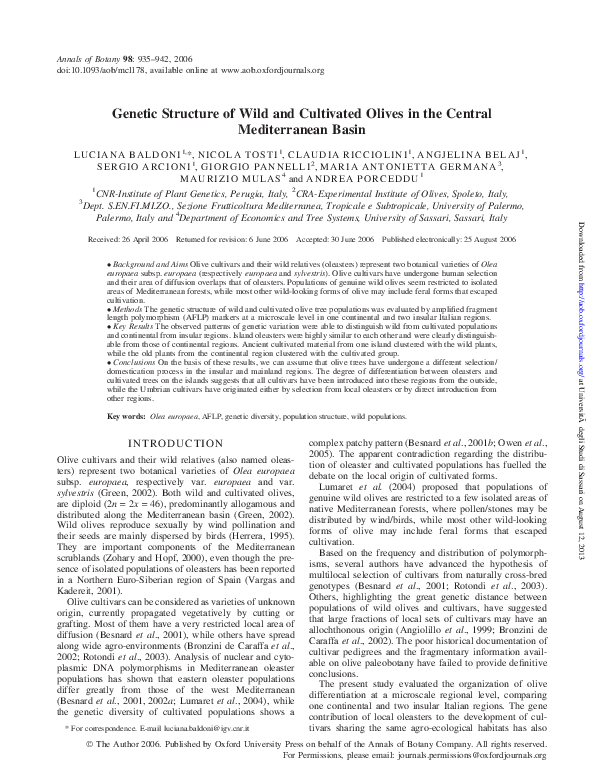 (PDF) Genetic Structure of Wild and Cultivated Olives in the Central ...