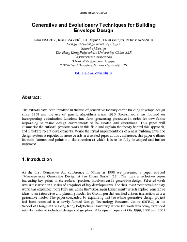 (PDF) Generative and evolutionary techniques for building envelope design