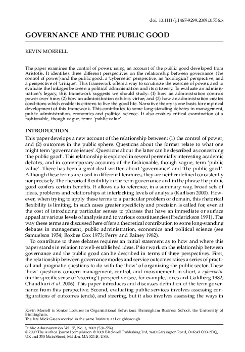 (PDF) Governance and the Public Good