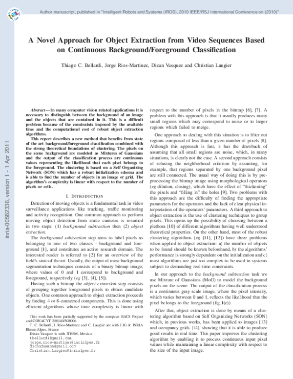 (PDF) A novel approach for object extraction from video sequences based ...