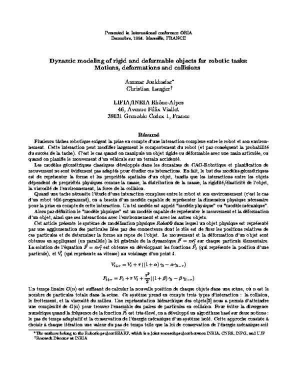 (PDF) Dynamic modeling of rigid and deformable objects for robotic ...