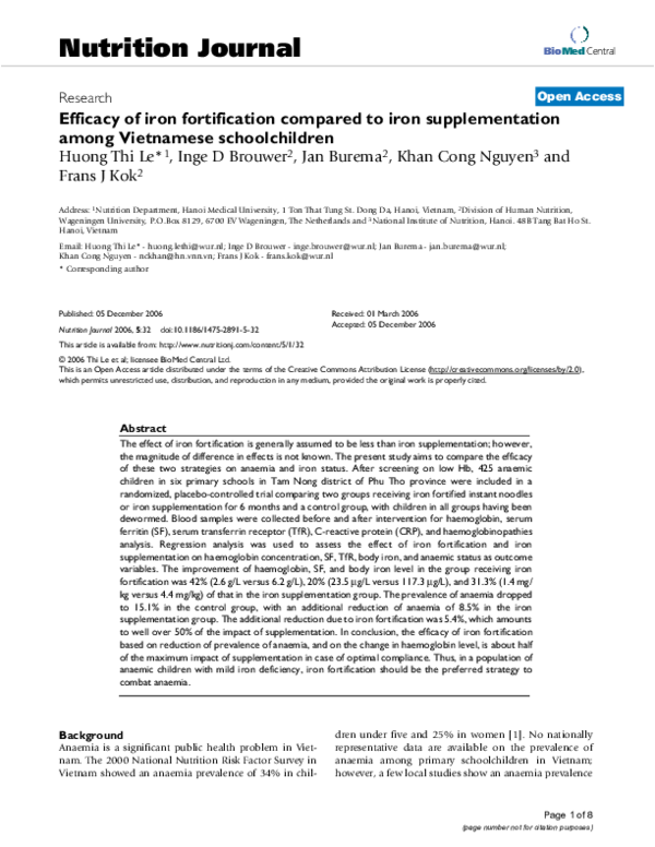(PDF) Efficacy of iron fortification compared to iron supplementation