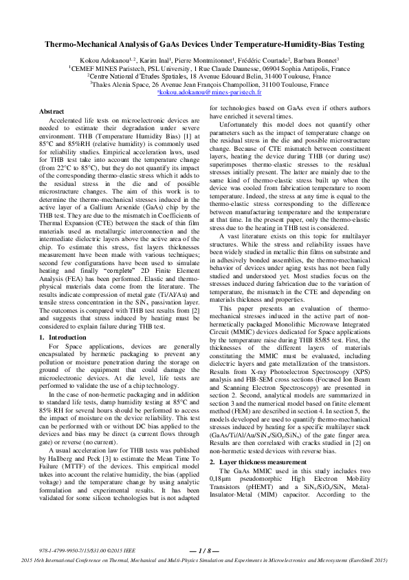 (PDF) Thermomechanical analysis of GaAs devices under temperature