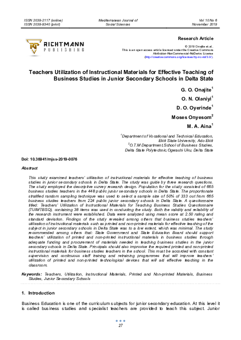 (PDF) Teachers Utilization of Instructional Materials for Effective ...
