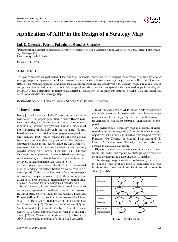 (PDF) Application of AHP in the Design of a Strategy Map