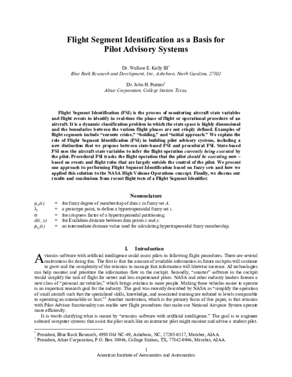 (PDF) Flight Segment Identification as a Basis for Pilot Advisory Systems