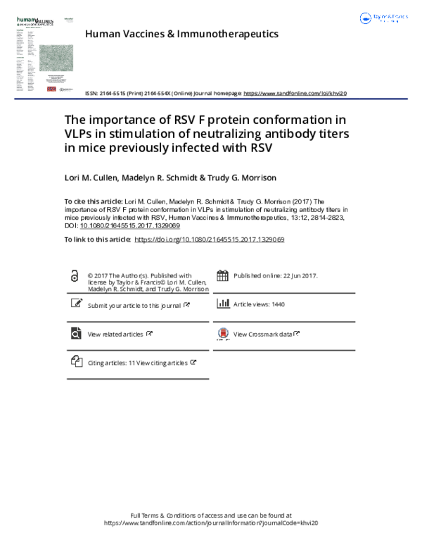 (PDF) The importance of RSV F protein conformation in VLPs in ...
