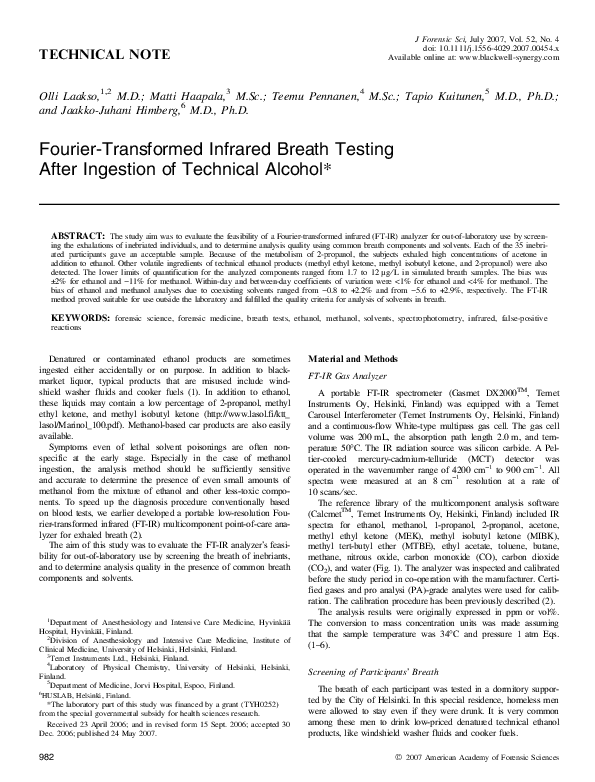 (PDF) Fourier-Transformed Infrared Breath Testing After Ingestion of ...