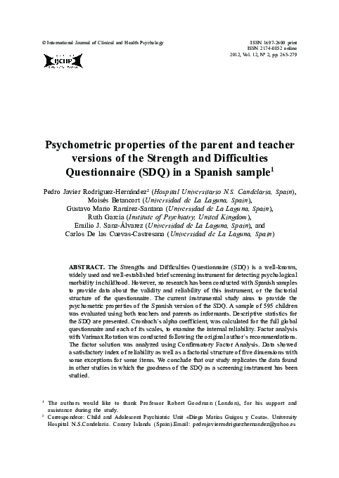 (PDF) Psychometric Properties of the Parent and Teacher Versions of the ...