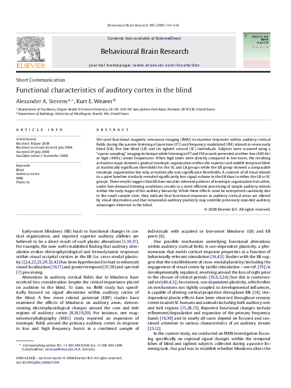 (PDF) Functional characteristics of auditory cortex in the blind