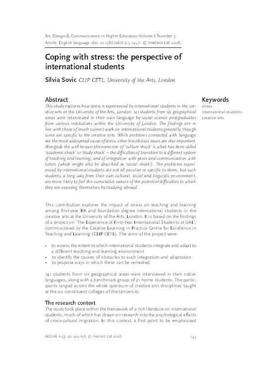 (PDF) Coping with stress: the perspective of international students