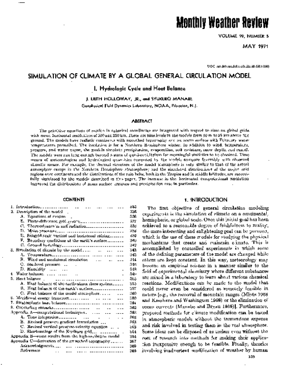 (PDF) Simulation of Climate by a Global General Circulation Model