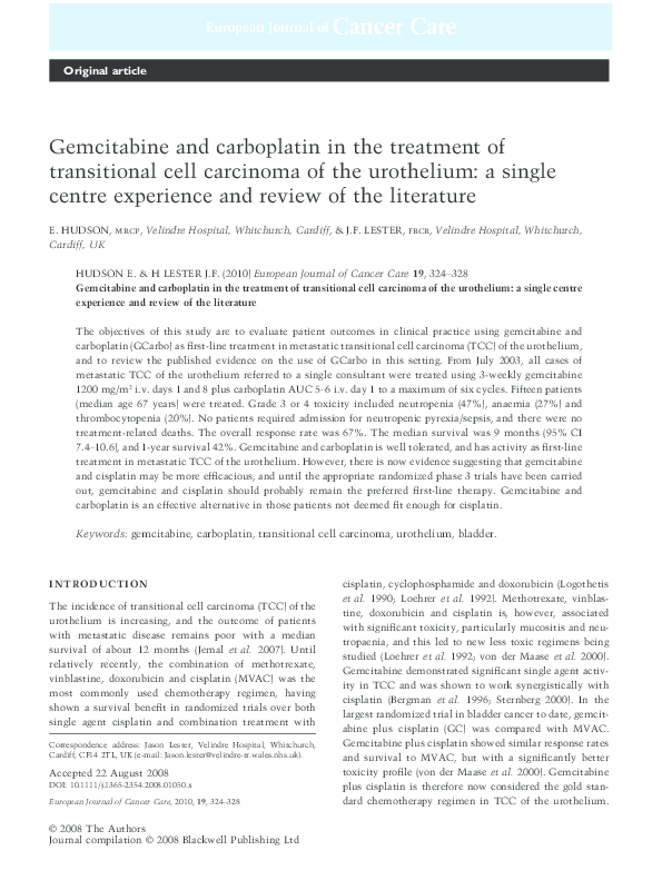 (PDF) Gemcitabine and carboplatin in the treatment of transitional cell ...