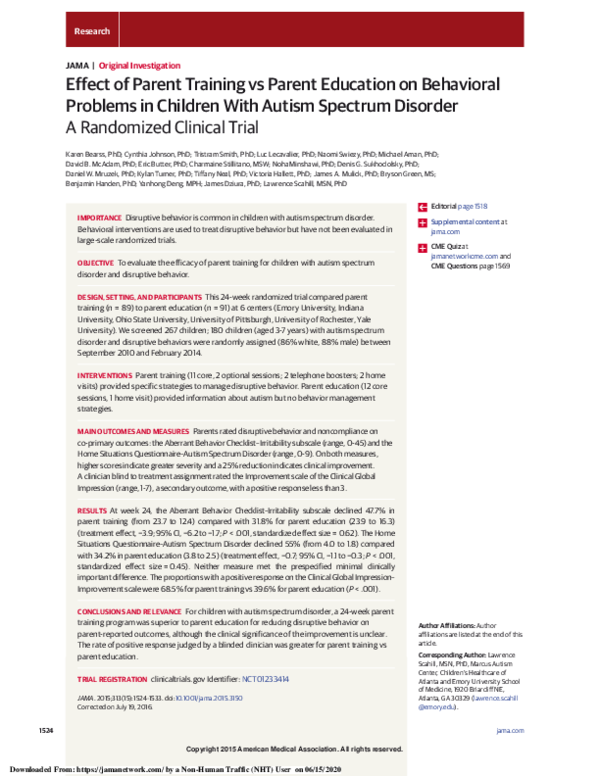 (PDF) Effect of parent training vs parent education on behavioral ...