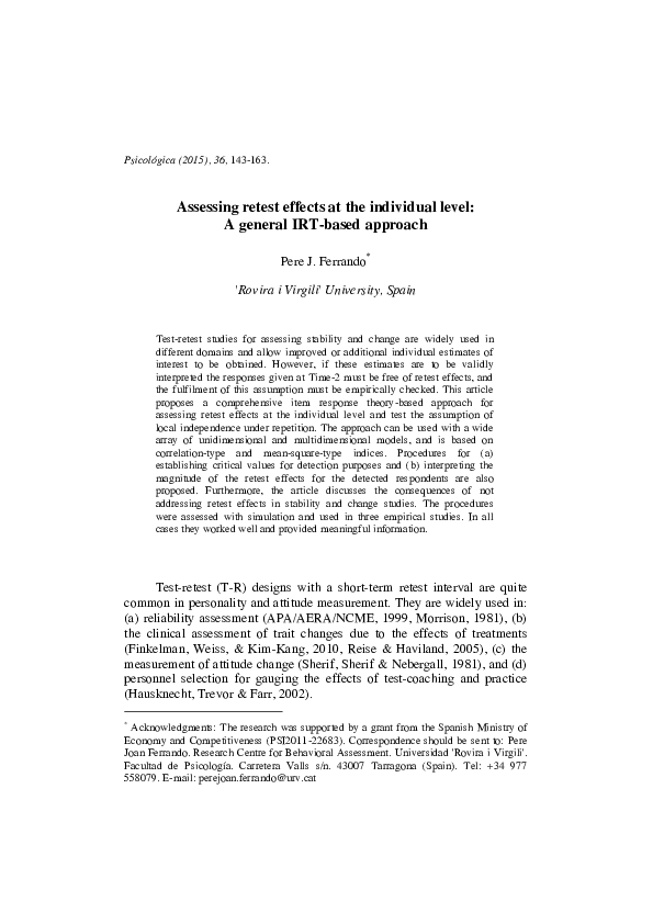 (PDF) Assessing Retest Effects at the Individual Level: A General IRT ...