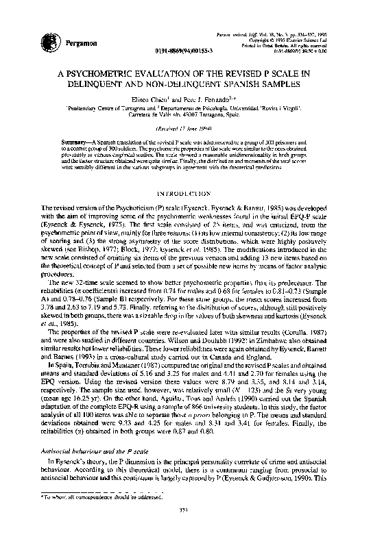 (PDF) A psychometric evaluation of the revised P scale in delinquent ...