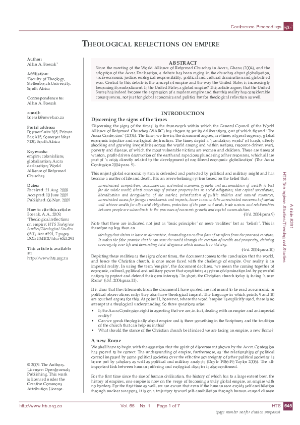 (PDF) Theological reflections on empire