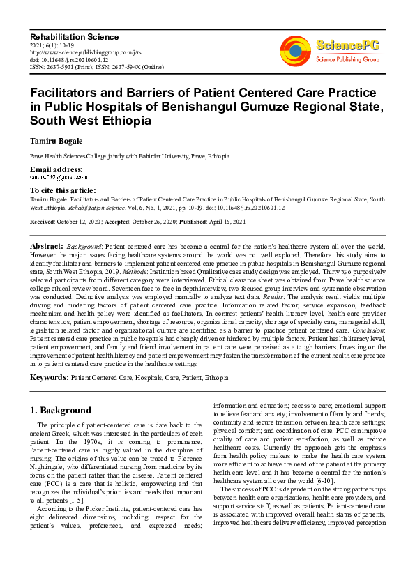 (PDF) Facilitators and Barriers of Patient Centered Care Practice in ...