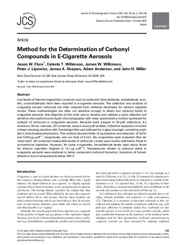 (PDF) Method for the Determination of Carbonyl Compounds in E-Cigarette ...