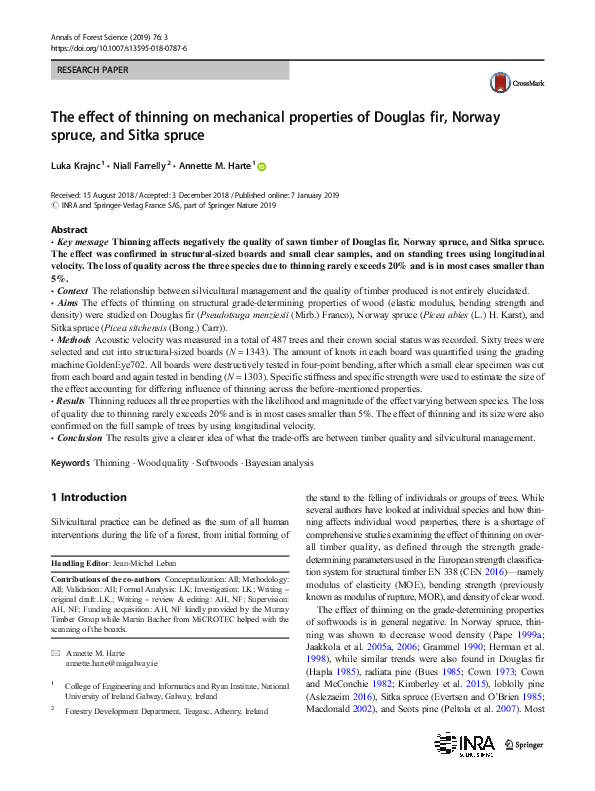 (PDF) The effect of thinning on mechanical properties of Douglas fir ...