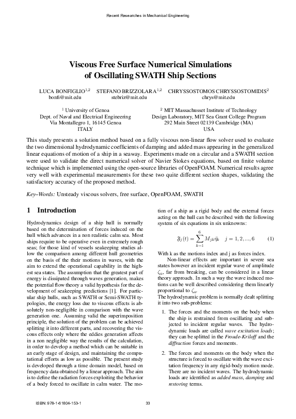 (PDF) Viscous Free Surface Numerical Simulations of Oscillating SWATH ...