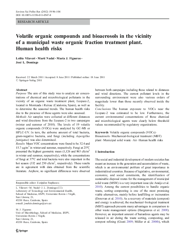 (PDF) Volatile organic compounds and bioaerosols in the vicinity of a ...