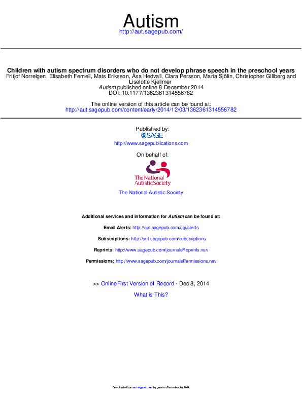 (PDF) Children with autism spectrum disorders who do not develop phrase ...