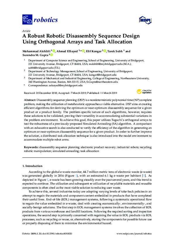 (PDF) A Robust Robotic Disassembly Sequence Design Using Orthogonal ...