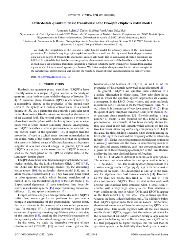 (PDF) Excited-state quantum phase transitions in the two-spin elliptic ...
