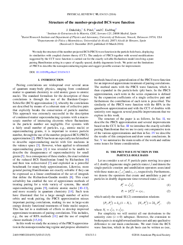 (PDF) Structure of the number-projected BCS wave function