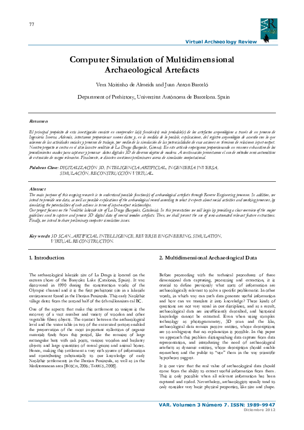 (PDF) Computer Simulation of Multidimensional Archaeological Artefacts