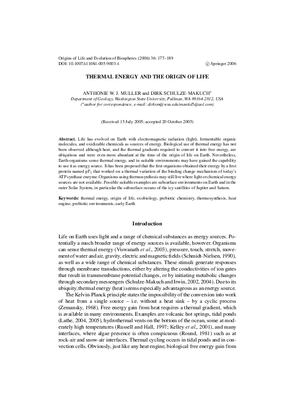 (PDF) Thermal Energy and the Origin of Life